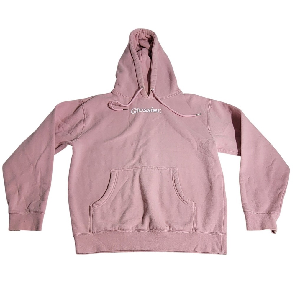 Glossier Pink Logo Pullover Hoodie Small‎ Millennial Pink Fleece Sweatshirt